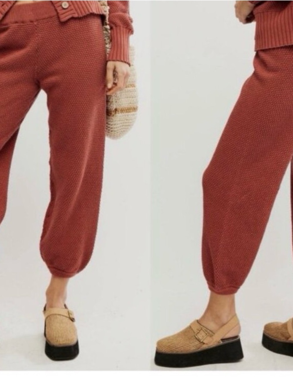 Free people beach Cozy Textured Knit Jogger Pants - Brick Red M